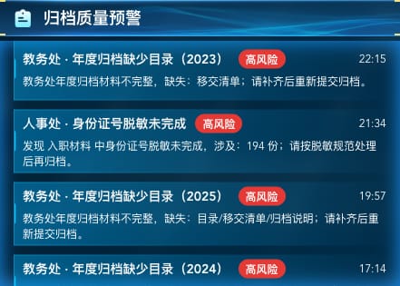 归档质量预警