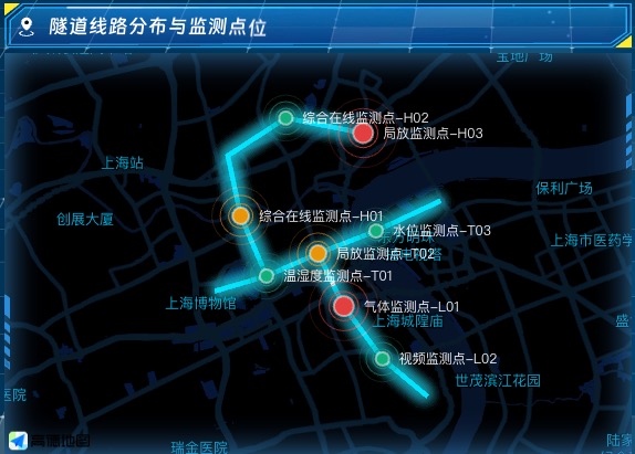 隧道线路分布与监测点位