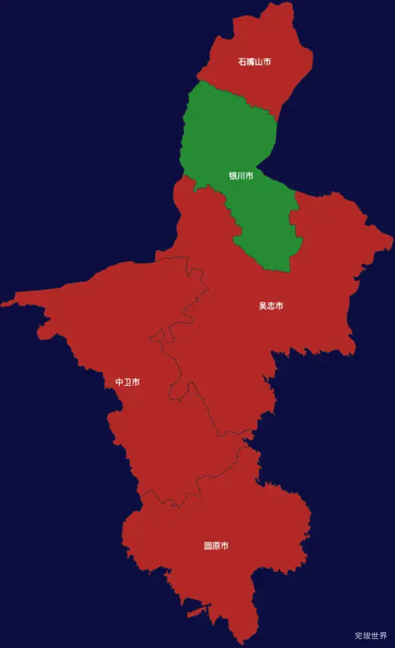 echarts宁夏回族自治区地图geoJson数据效果实例代码下载