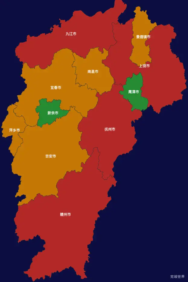 echarts江西省地图geoJson数据效果实例代码下载