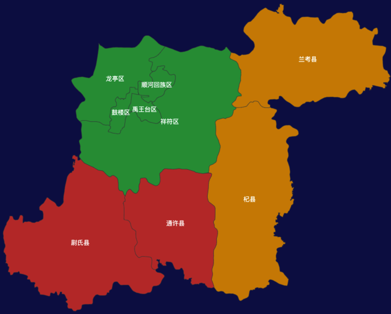echarts开封市地图geoJson数据效果