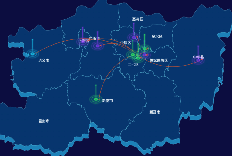 echarts郑州市渲染效果-飞线图效果
