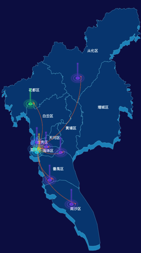 echarts广州市渲染效果-飞线图效果