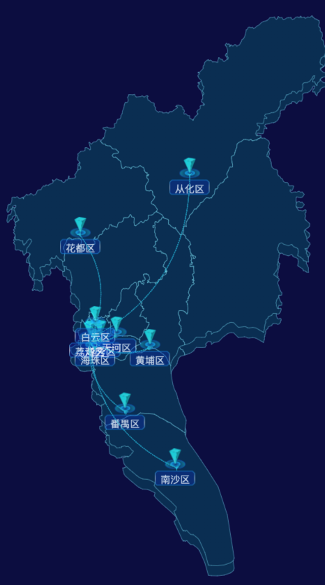 echarts广州市渲染效果-自定义文字样式效果