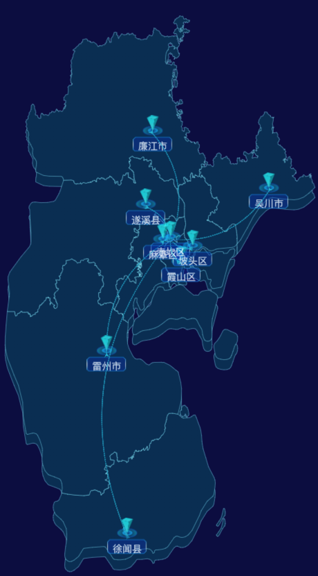 echarts湛江市渲染效果-自定义文字样式效果
