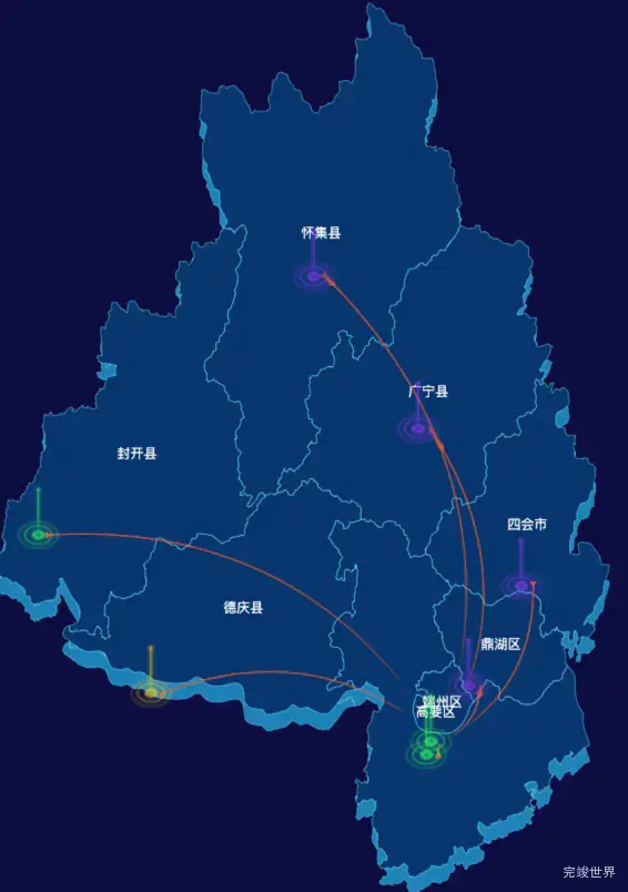 echarts肇庆市渲染效果-飞线图效果