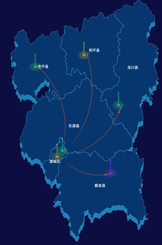 echarts河源市渲染效果-飞线图效果