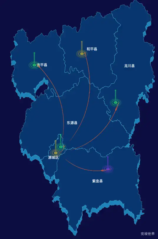 echarts河源市渲染效果-飞线图效果