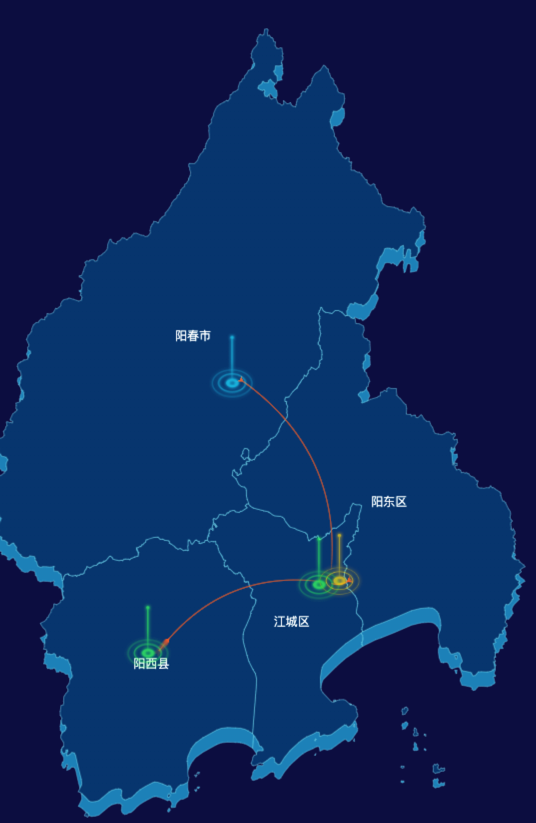 echarts阳江市渲染效果-飞线图效果