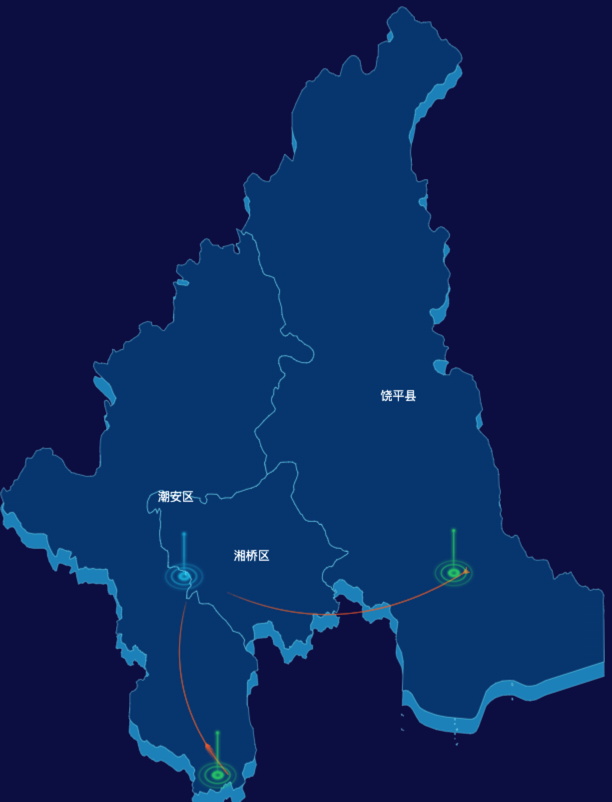 echarts潮州市渲染效果-飞线图效果