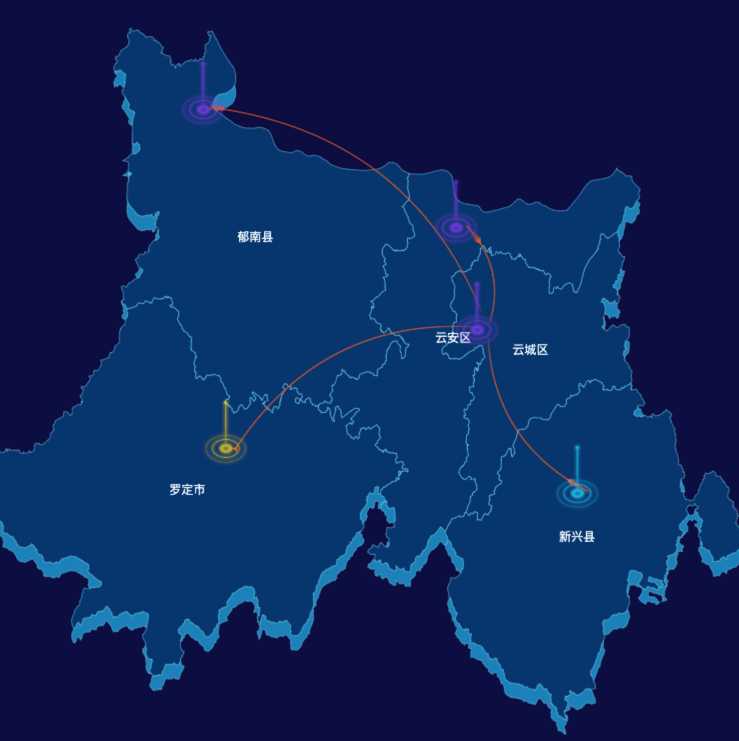 echarts云浮市渲染效果-飞线图效果