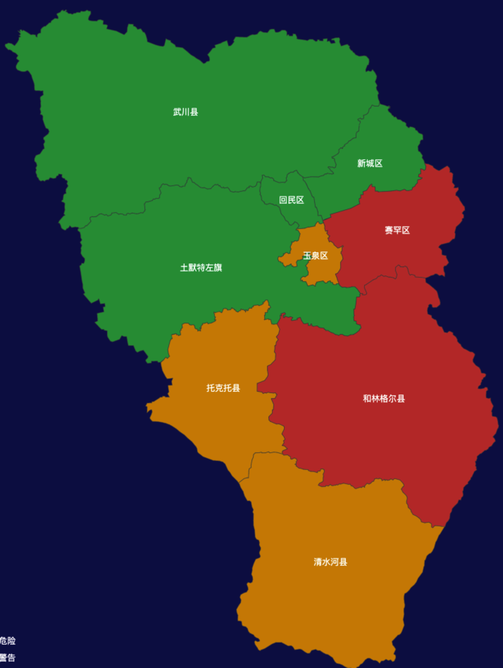 echarts呼和浩特市地图geoJson数据效果