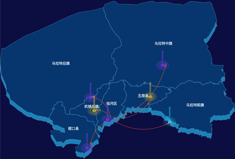 echarts巴彦淖尔市渲染效果-飞线图效果