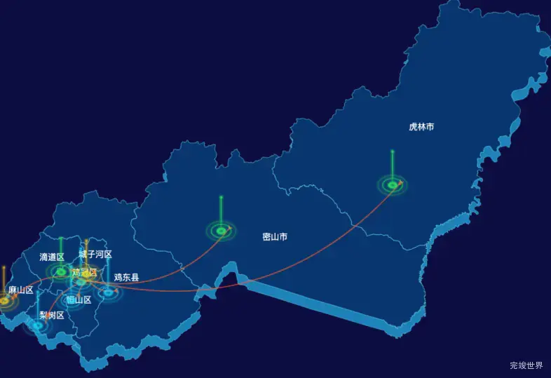 echarts鸡西市渲染效果-飞线图效果