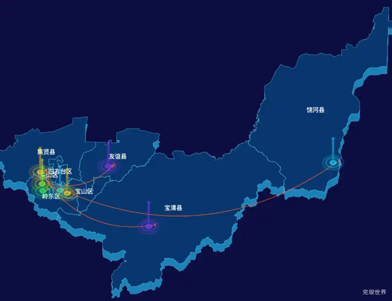 echarts双鸭山市渲染效果-飞线图效果