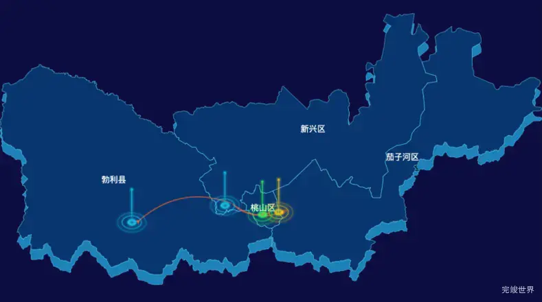 echarts七台河市渲染效果-飞线图效果