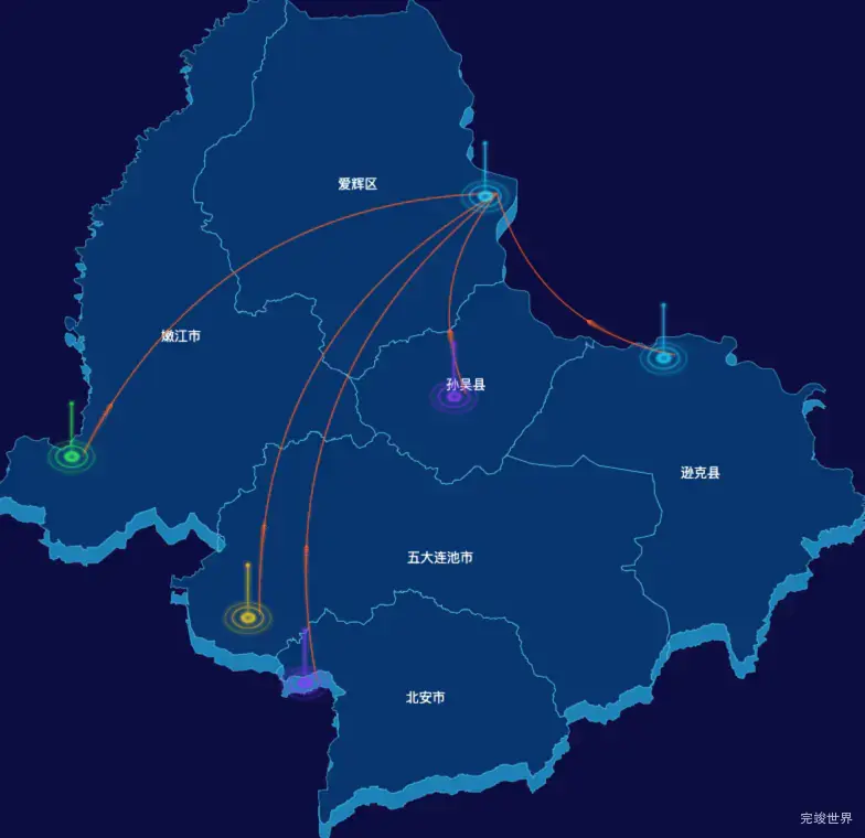 echarts黑河市渲染效果-飞线图效果