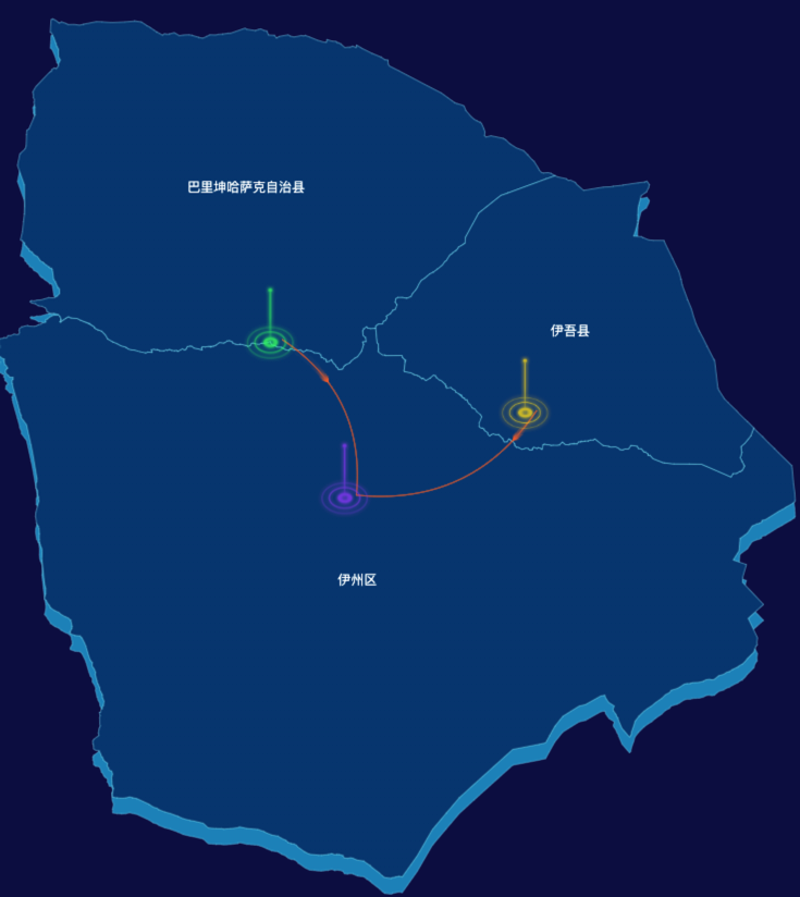 echarts哈密市地区渲染效果-飞线图效果