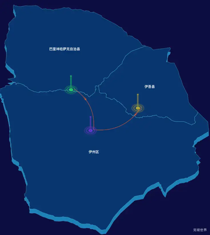 echarts哈密市地区渲染效果-飞线图效果