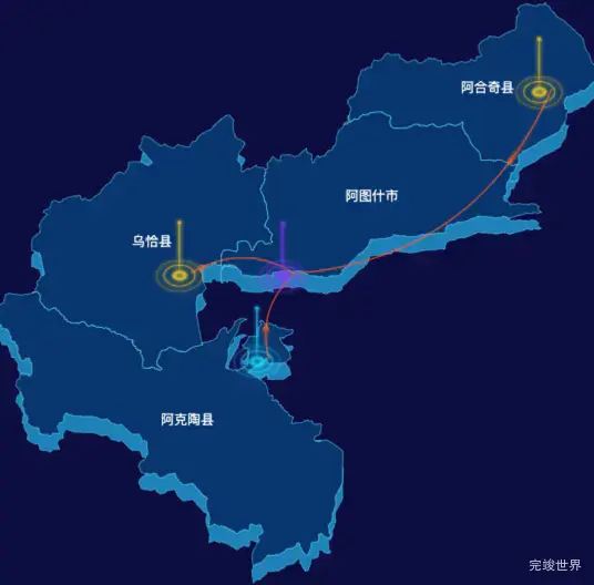 echarts克孜勒苏柯尔克孜自治州地区渲染效果-飞线图效果