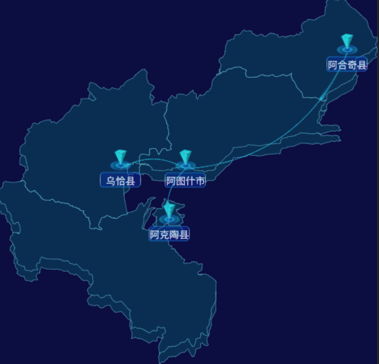 echarts克孜勒苏柯尔克孜自治州地区渲染效果-自定义文字样式效果