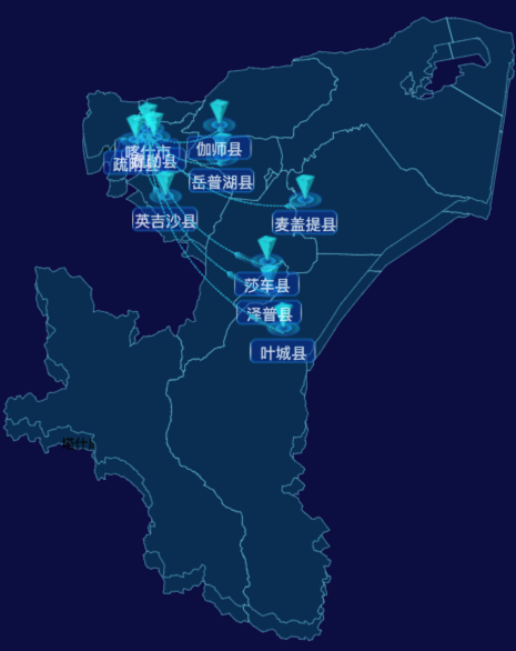 echarts喀什地区地区渲染效果-自定义文字样式效果