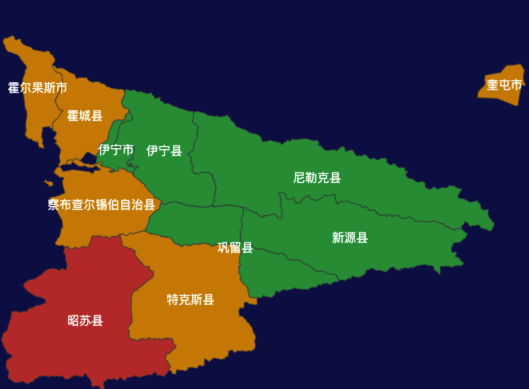 echarts伊犁哈萨克自治州地图geoJson数据实例下载- 完竣世界