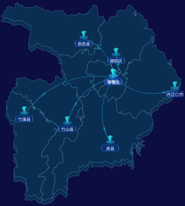 echarts十堰市地区地图geoJson数据-自定义文字样式