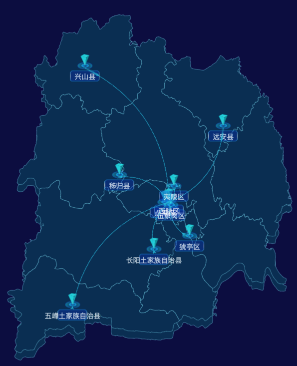 echarts宜昌市地区地图geoJson数据-自定义文字样式