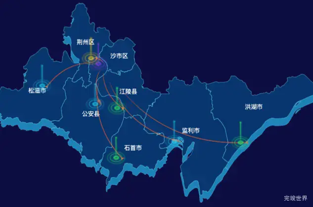 echarts荆州市地区地图geoJson数据-飞线图