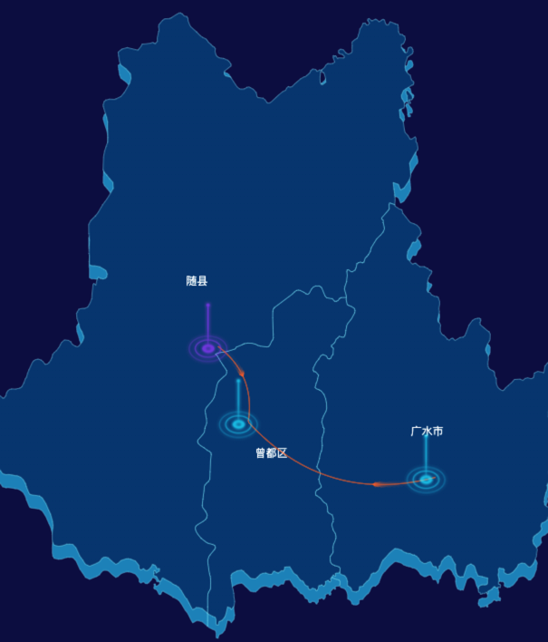 echarts随州市地区地图geoJson数据-飞线图