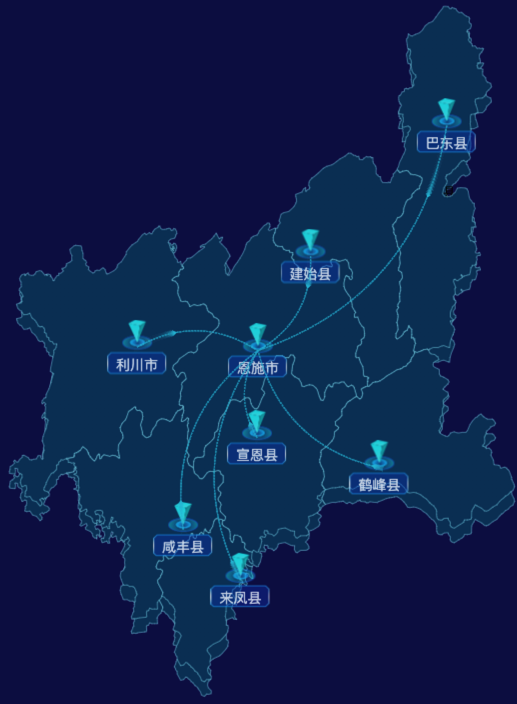 echarts恩施土家族苗族自治州地区地图geoJson数据-自定义文字样式