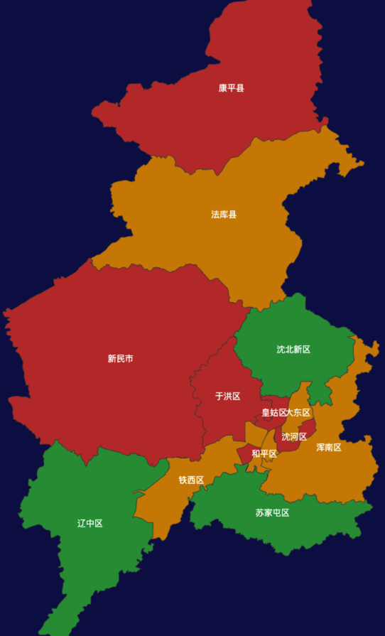 echarts沈阳市地区地图geoJson数据