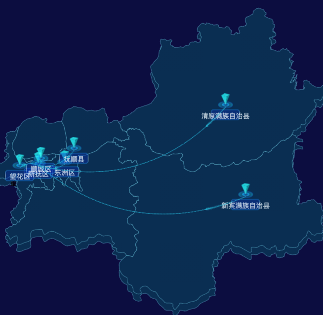 echarts抚顺市地区渲染效果-自定义文字样式