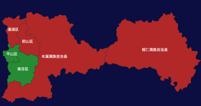 echarts本溪市地区渲染效果