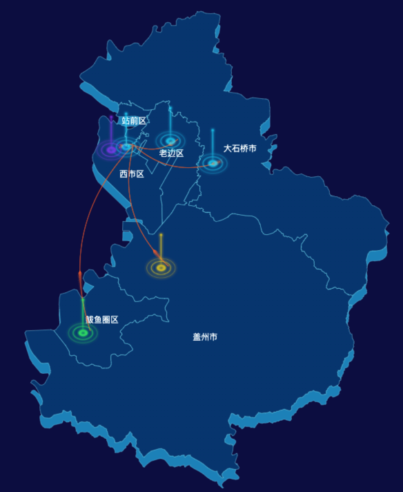 echarts营口市地区渲染效果-飞线图