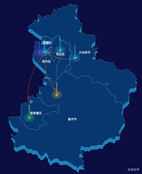 echarts营口市地区渲染效果-飞线图