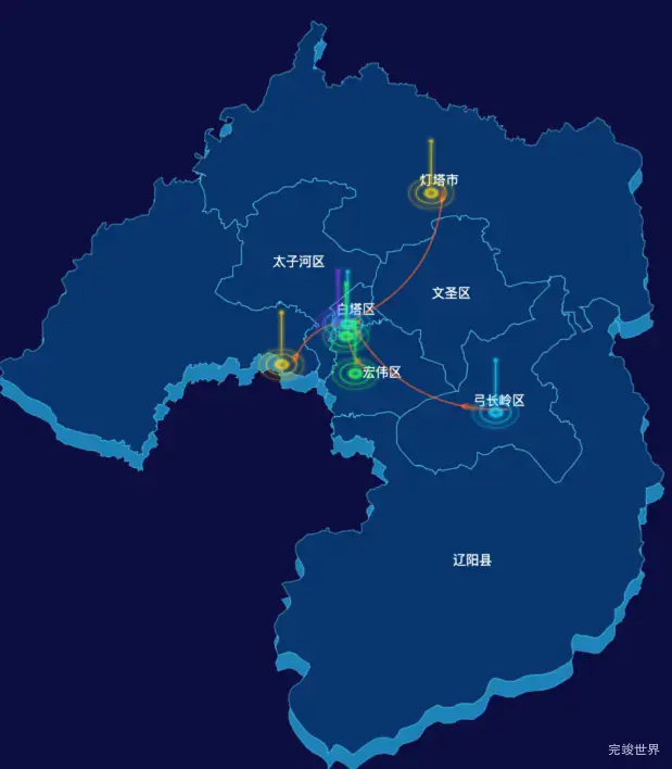 echarts辽阳市地区渲染效果-飞线图