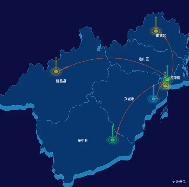 echarts葫芦岛市地区渲染效果-飞线图