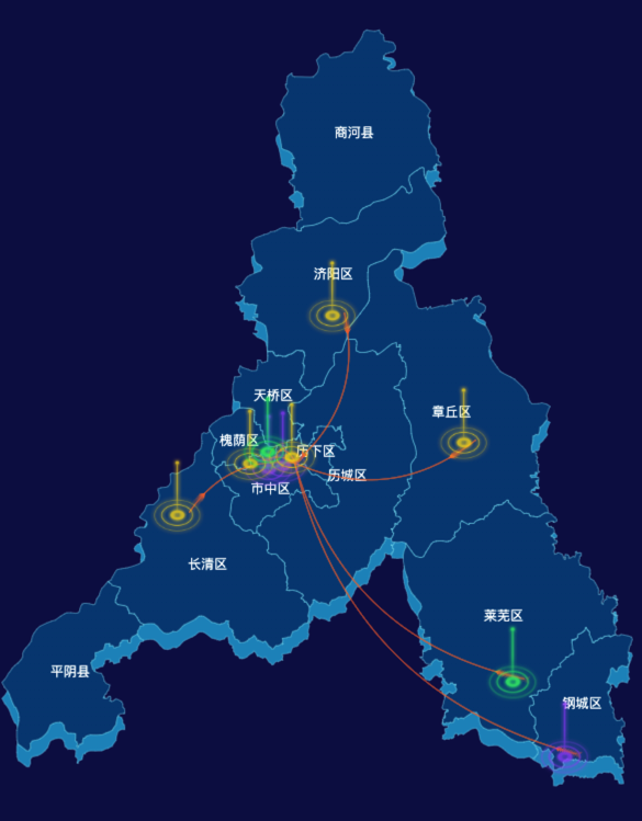 echarts济南市地区渲染效果-飞线图