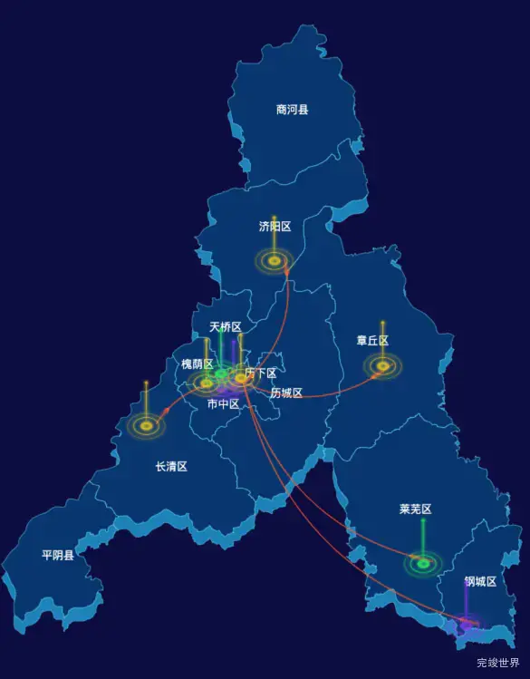 echarts济南市地区渲染效果-飞线图