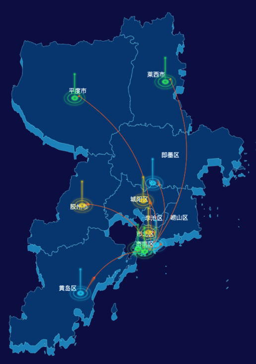 echarts青岛市地区渲染效果-飞线图