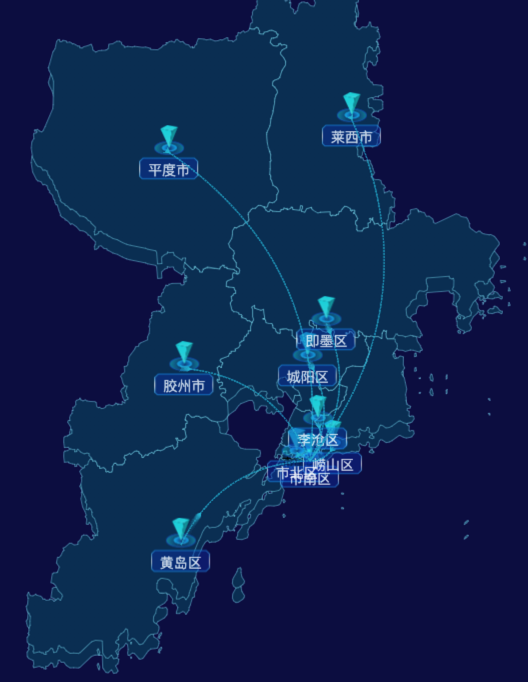 echarts青岛市地区渲染效果-自定义文字样式
