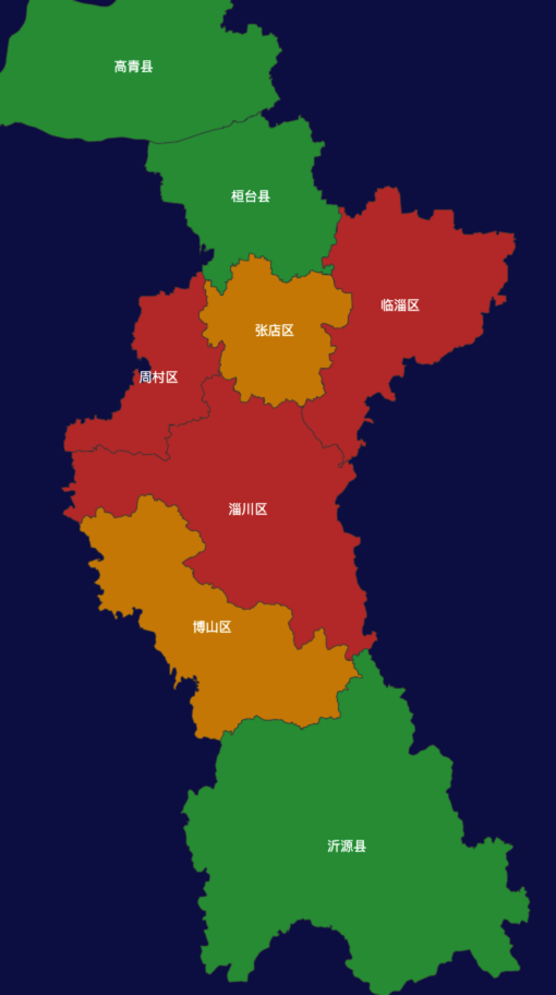 echarts淄博市地区渲染效果