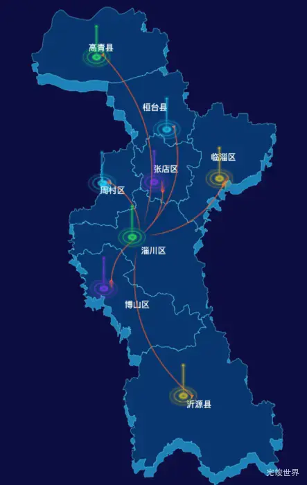 echarts淄博市地区渲染效果-飞线图