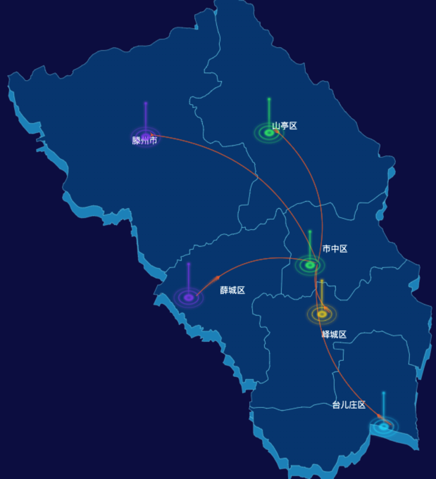echarts枣庄市地区渲染效果-飞线图