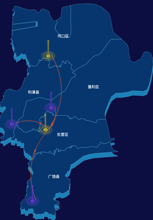echarts东营市地区渲染效果-飞线图