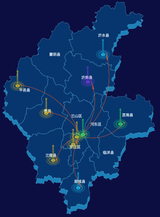 echarts德州市县级地图渲染实例-飞线图