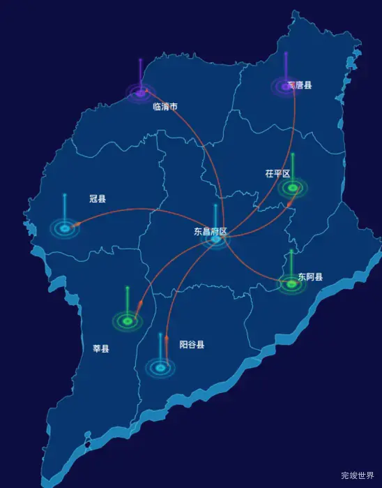 echarts聊城市地图轮廓渲染效果-飞线图