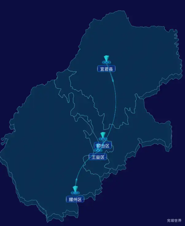 echarts铜川市地图箭头效果实例-自定义文字样式